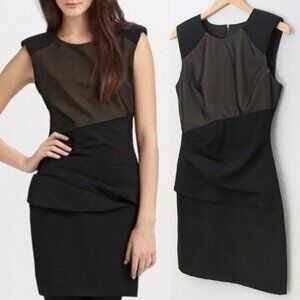 Black Halo Picasso Jackie Ruched Sheath Dress 6 Mesh Overlay Sexy Shoulder $398